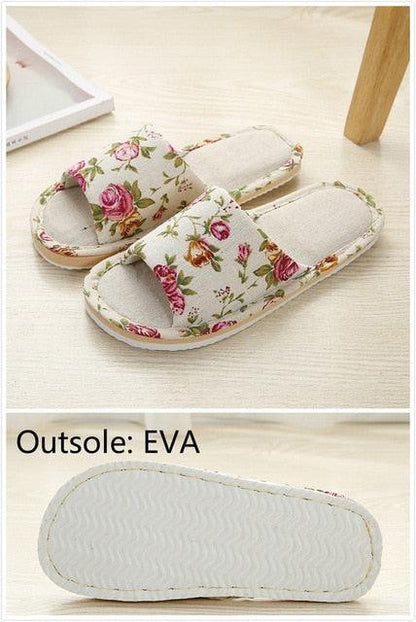 Women casual floral indoor slippers by Stevvex, white cloth with roses, open-toe slides on Tampa Home & Garden Store