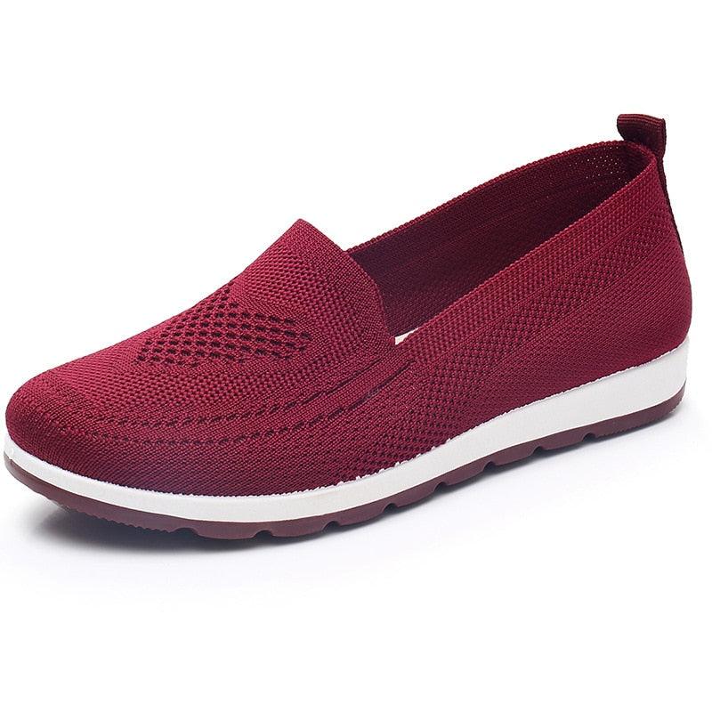 Women burgundy breathable mesh slip-on espadrilles by Stevvex, casual flats on Tampa Home & Garden Store