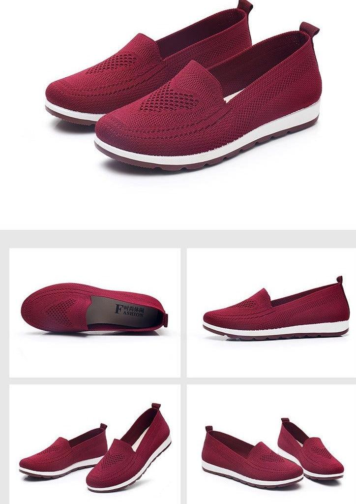 Women burgundy breathable mesh espadrille flats Stevvex slip-on casual summer shoes on Tampa Home & Garden Store