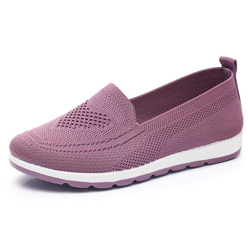 Women breathable mesh slip-on espadrilles with pink knit upper and white sole on Tampa Home & Garden Store