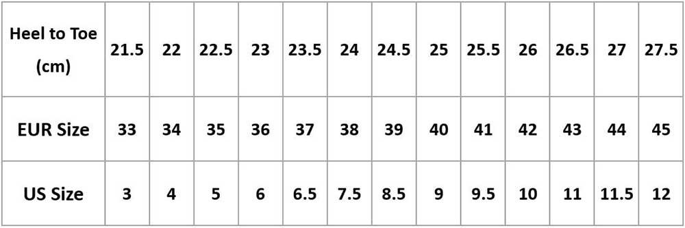 Slippers size chart by Stevvex: Heel to Toe cm 21.5–27.5 EU 33–45 US 3–12 on Tampa Home & Garden Store