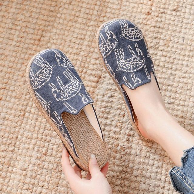 Women navy denim mules with rope espadrille sole, slip-on pair on Tampa Home & Garden Store