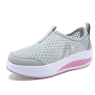 Stevvex women casual sneakers with breathable gray mesh upper, pink platform sole on Tampa Home & Garden Store