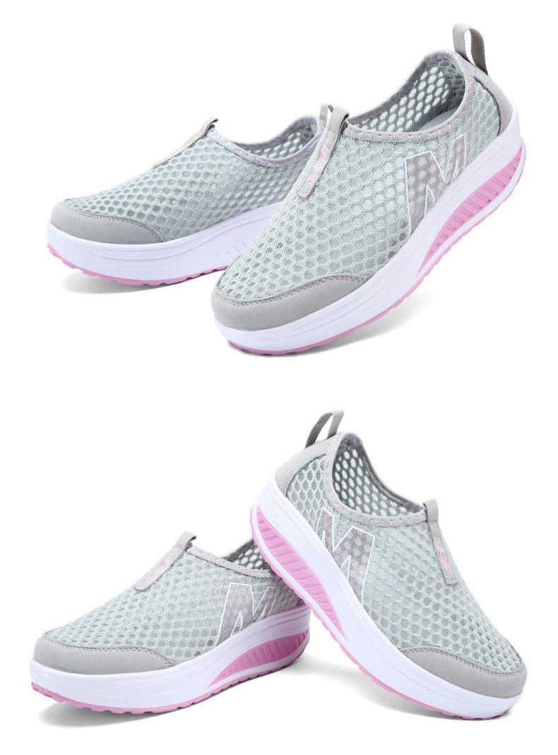 Stevvex women casual sneakers breathable gray air mesh with pink platform sole on Tampa Home & Garden Store