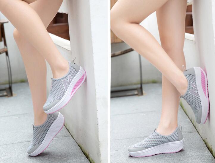Stevvex Women breathable air mesh sneakers, grey with pink sole, walking shoes on Tampa Home & Garden Store