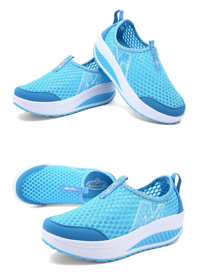 Stevvex Women Casual Sneakers blue breathable mesh platform walking shoes pair on Tampa Home & Garden Store