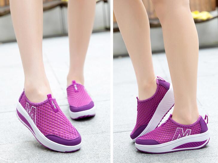 Women Stevvex height-increasing breathable air-mesh platform sneakers in purple with white sole for walking and fitness on Tampa Home & Garden Store