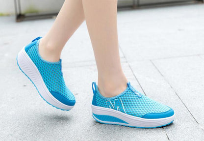 Women breathable air-mesh platform sneakers Stevvex in bright blue with white sole on Tampa Home & Garden Store