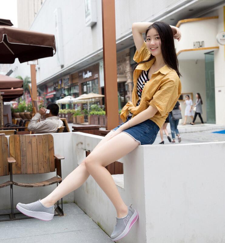 Stevvex women's casual sneakers height-increasing air-mesh platform, mesh with pink sole on Tampa Home & Garden Store