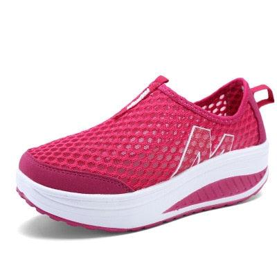 Women’s pink mesh platform sneakers Stevvex ST85SH0230PLJ with knitted upper and white sole on Tampa Home & Garden Store