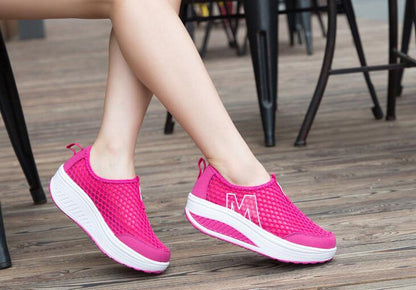 Women pink breathable mesh platform sneakers with white sole Stevvex on Tampa Home & Garden Store