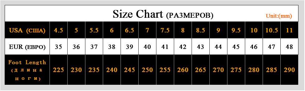 Stevvex Women Casual Sneakers size chart USA 4.5-11 EU 35-48 foot length mm on Tampa Home & Garden Store