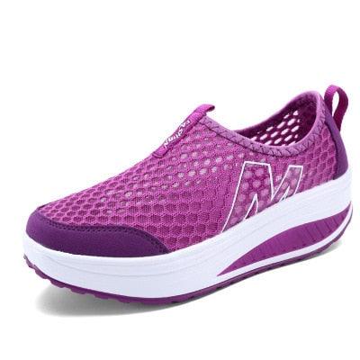 Women casual sneakers Stevvex breathable purple air-mesh platform walking shoes on Tampa Home & Garden Store
