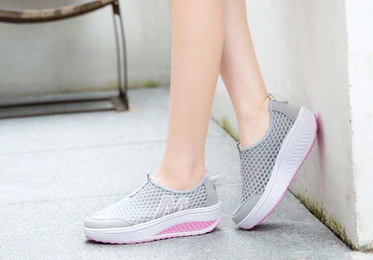Stevvex women casual sneakers breathable air mesh gray pink sole platform walking shoes on Tampa Home & Garden Store