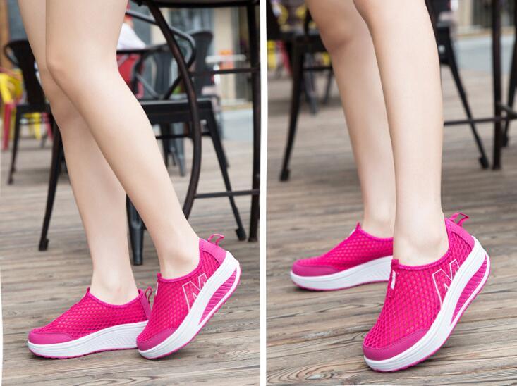 Stevvex women's pink breathable air-mesh sneakers with white platform sole in two views on Tampa Home & Garden Store