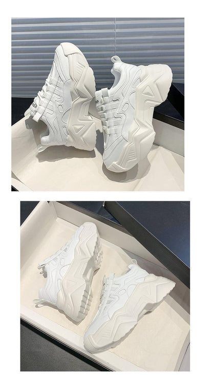 Stevvex white chunky platform sneakers with lace-up and vulcanized sole on Tampa Home & Garden Store
Stevvex white chunky platform sneakers in a shoebox, lace-up design and sculpted sole on Tampa Home & Garden Store