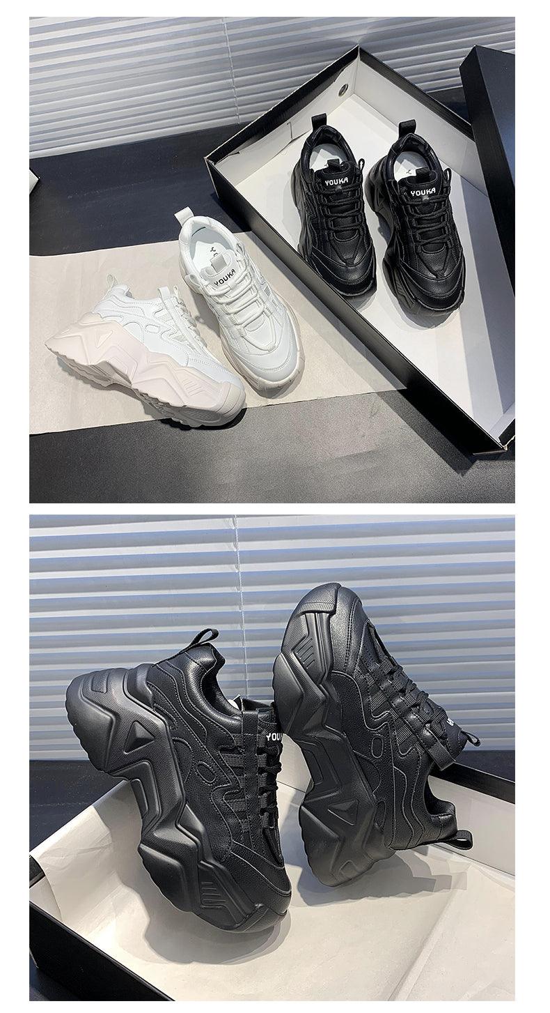 Women chunky platform sneakers lace-up Youka branding color options white black on Tampa Home & Garden Store