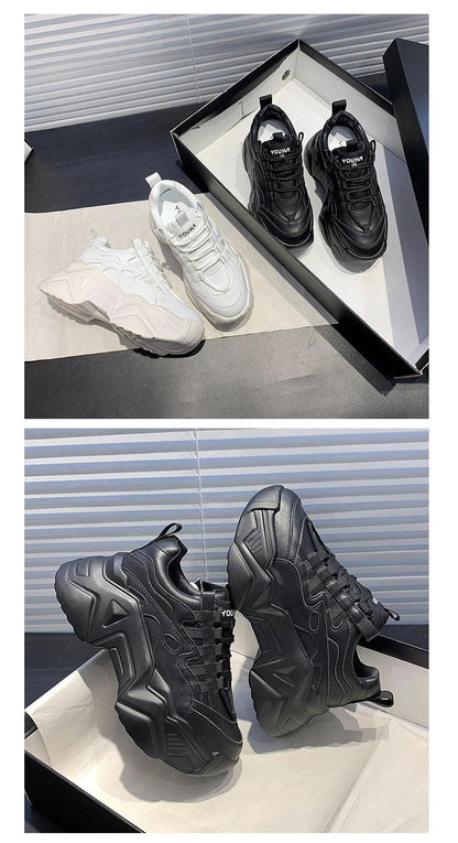Women chunky platform sneakers lace-up Youka branding color options white black on Tampa Home & Garden Store