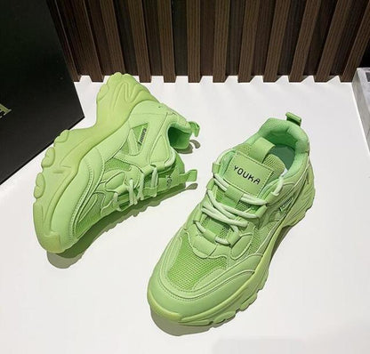 Women Stevvex lime green chunky platform sneakers lace-up pair on Tampa Home & Garden Store