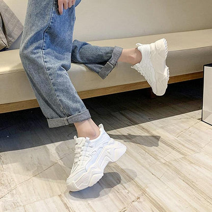 Stevvex women's chunky white platform sneakers with lace-up casual vulcanized design on Tampa Home & Garden Store