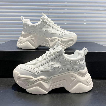 Stevvex women chunky white platform sneakers with lace-up high vulcanized sole pair on Tampa Home & Garden Store