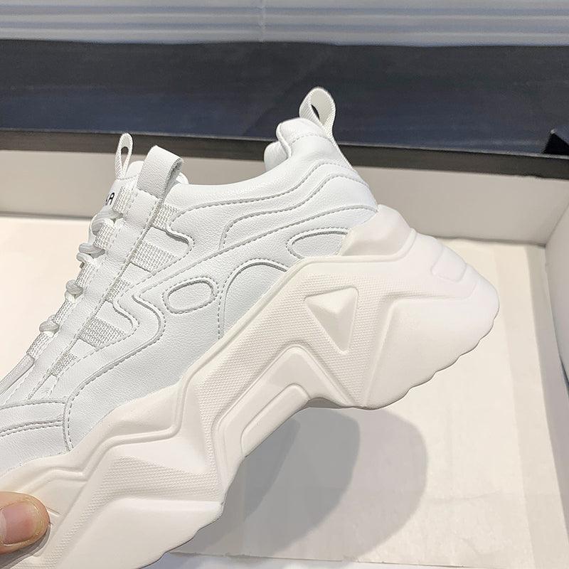 Stevvex women chunky sneakers lace-up white platform shoes with thick sole on Tampa Home & Garden Store