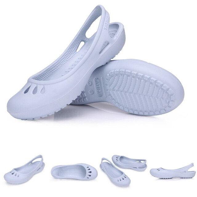 Stevvex women's plastic clogs light blue back strap non-slip garden sandals on Tampa Home & Garden Store