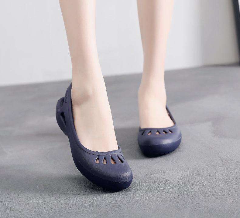 Women Stevvex blue clogs with cutout vents; waterproof plastic sandals for indoor outdoor wear on Tampa Home & Garden Store