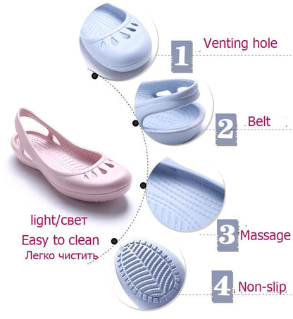 Women Stevvex garden clogs pink and light blue 2-colorway waterproof sandals with massage sole and venting holes on Tampa Home & Garden Store