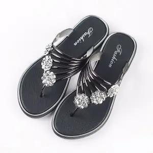 Sandals Stevvex black T-strap crystal rhinestone pair on Tampa Home & Garden Store
