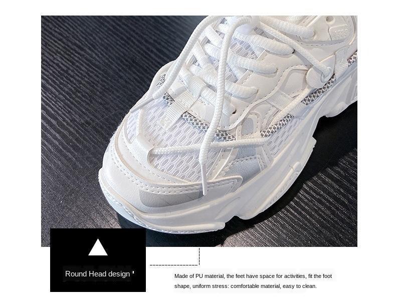 Stevvex women's white leather and mesh sneakers with chunky sole and lace-up on Tampa Home & Garden Store