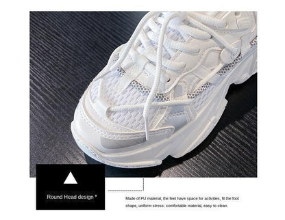 Stevvex women's white leather and mesh sneakers with chunky sole and lace-up on Tampa Home & Garden Store