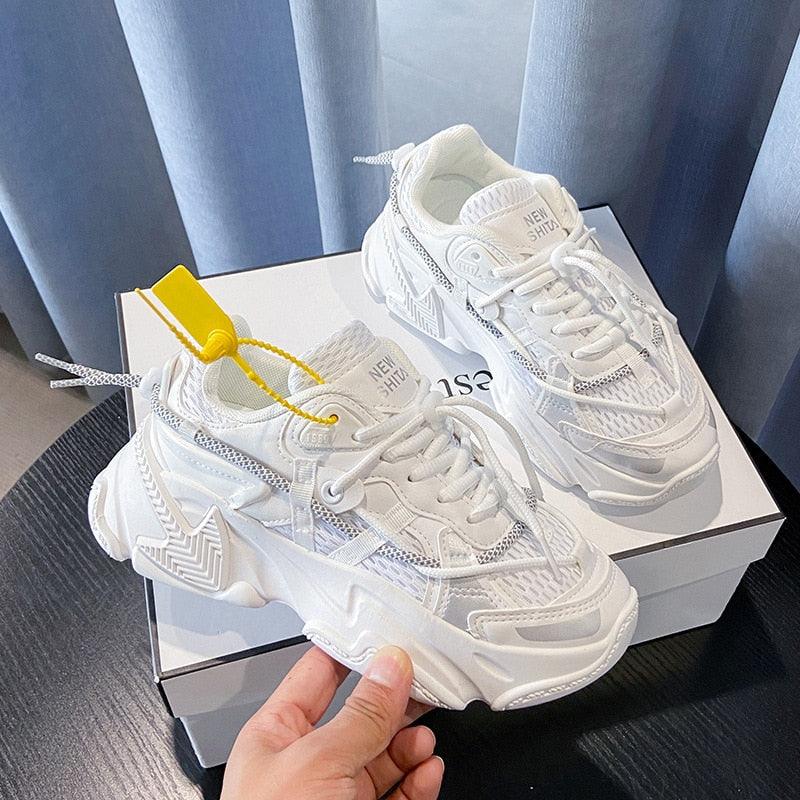Stevvex white leather sneakers pair with chunky sole and lace-up design on Tampa Home & Garden Store