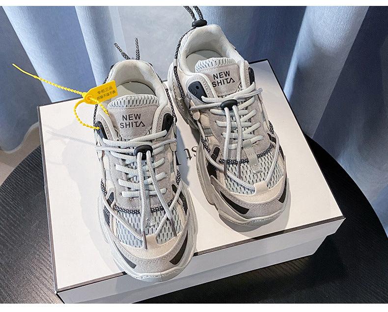 Stevvex women’s fashion sneakers casual leather mesh sports shoes white gray chunky sole pair on a box on Tampa Home & Garden Store