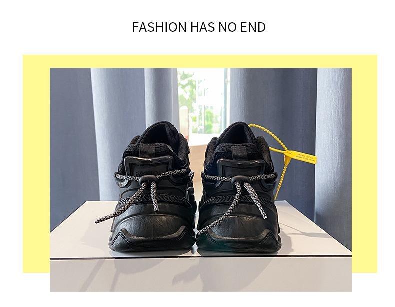 Stevvex women's black leather chunky sneakers pair, casual walking shoes on Tampa Home & Garden Store