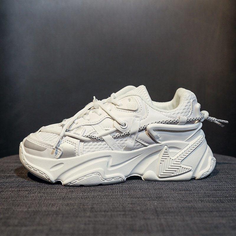 Stevvex women's fashion sneakers white leather upper, chunky sole, casual walking footwear on Tampa Home & Garden Store