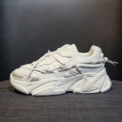 Stevvex women's fashion sneakers white leather upper, chunky sole, casual walking footwear on Tampa Home & Garden Store