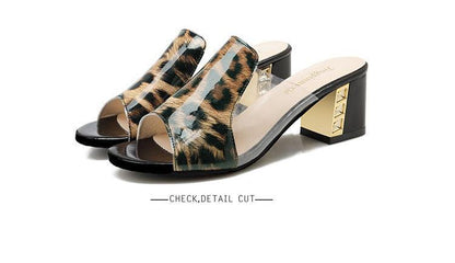 Stevvex leopard print open-toe high-heel sandals pair with a chunky block heel on Tampa Home & Garden Store
