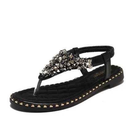 Stevvex black jeweled thong sandal with beaded upper and elastic back strap on Tampa Home & Garden Store