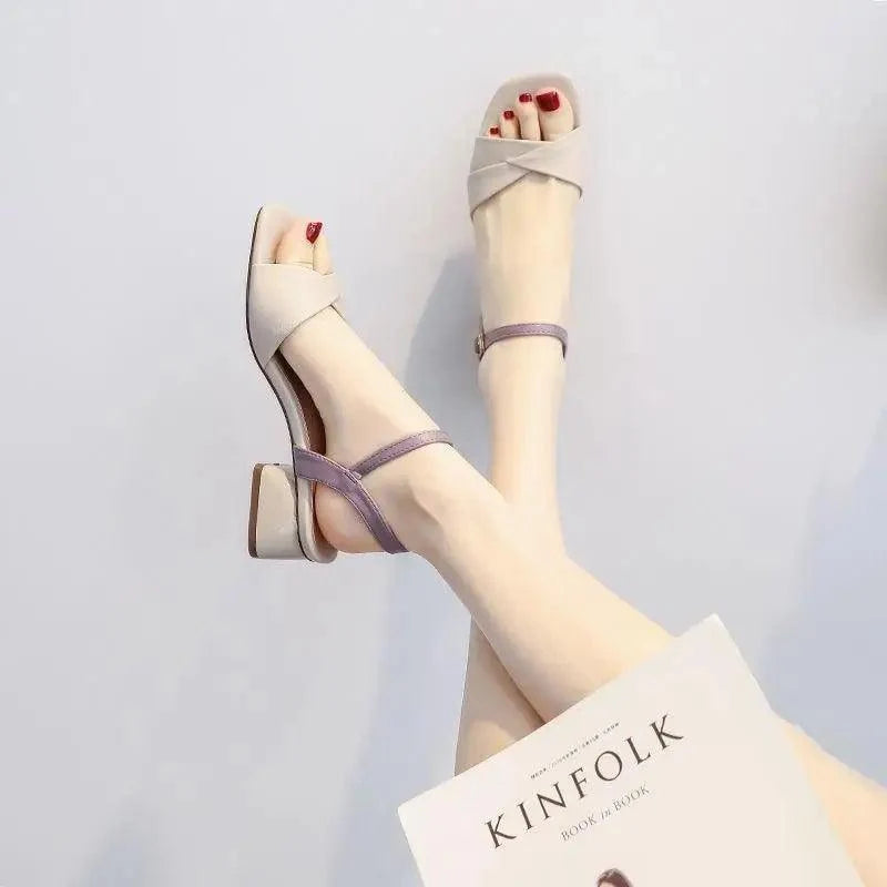Women’s Stevvex summer sandals ST28755DRE beige lilac strappy block heel with ankle strap on Tampa Home & Garden Store