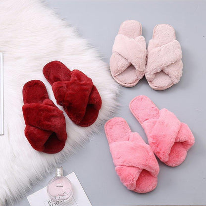 Stevvex fluffy crossband slippers with faux fur, cozy indoor outdoor slipons, four pairs on Tampa Home & Garden Store