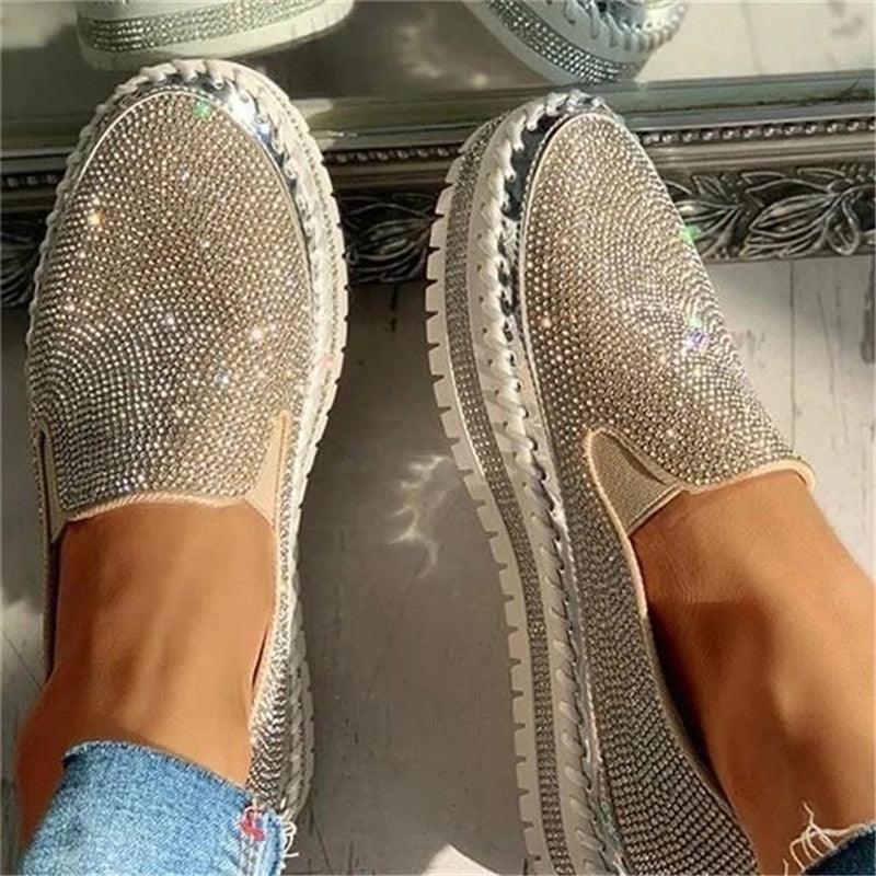 Stevvex women's glitter espadrille flats with platform sole, silver-tone rhinestone mesh on Tampa Home & Garden Store