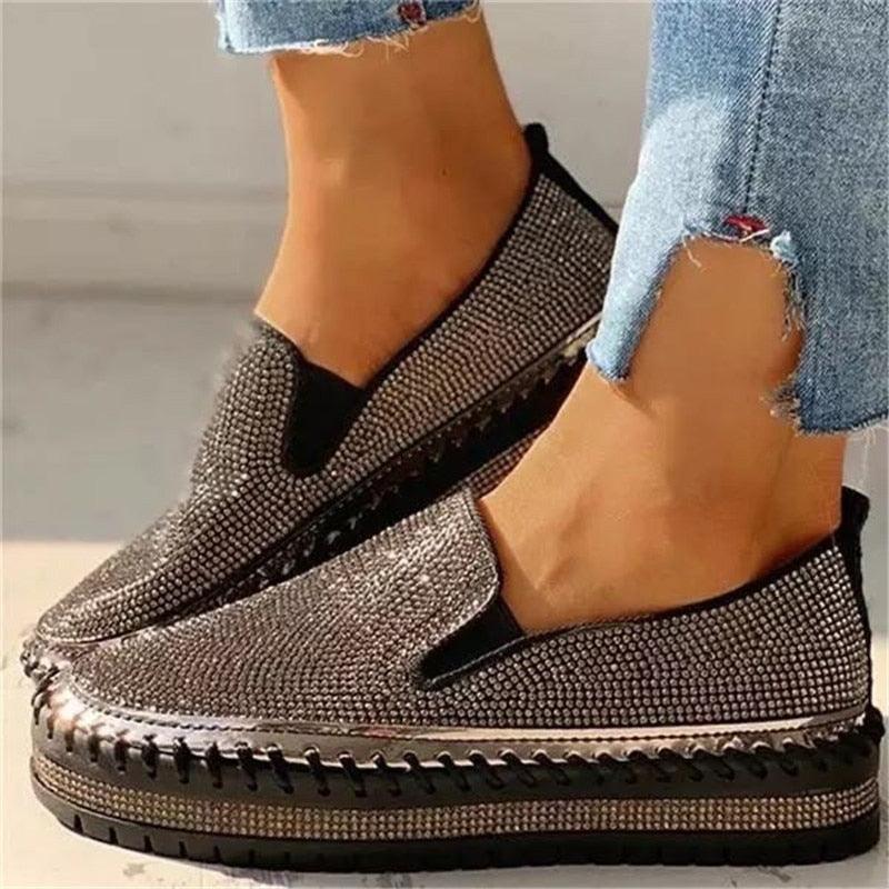 Stevvex womens silver glitter espadrille slip-on loafers with platform sole and memory foam insole on Tampa Home & Garden Store