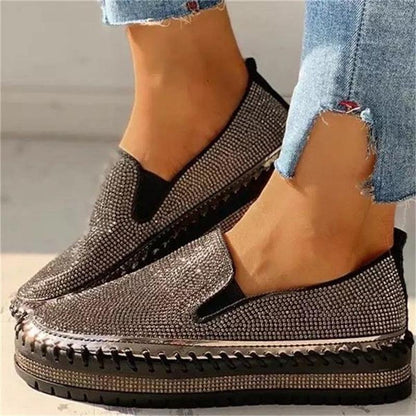 Stevvex womens silver glitter espadrille slip-on loafers with platform sole and memory foam insole on Tampa Home & Garden Store