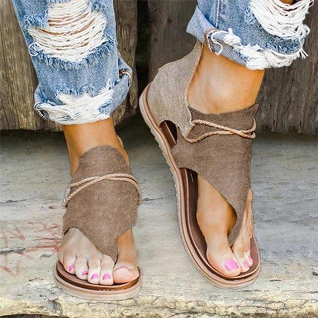 Stevvex women flat sandals tan suede with crisscross straps, open toe, pair shown on Tampa Home & Garden Store