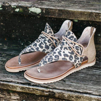 Stevvex leopard snake print women's flat sandals open-toe, back zipper on Tampa Home & Garden Store