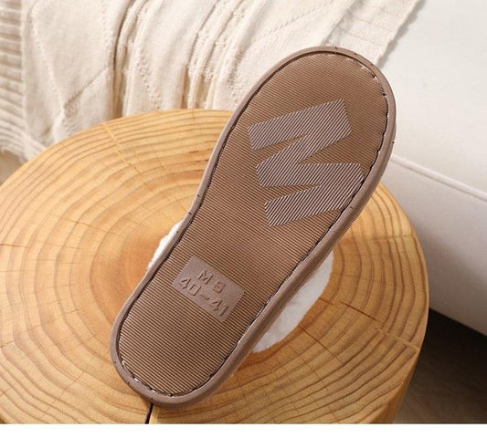 Stevvex women's fur slippers with plush white lining and beige anti-slip sole on Tampa Home & Garden Store