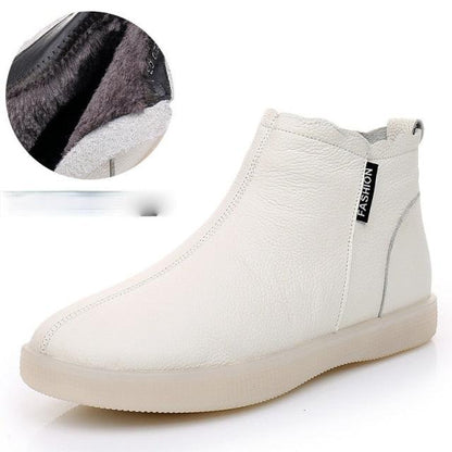 Stevvex white genuine leather ankle boot with warm fur lining, slip-on anti-slip sole on Tampa Home & Garden Store