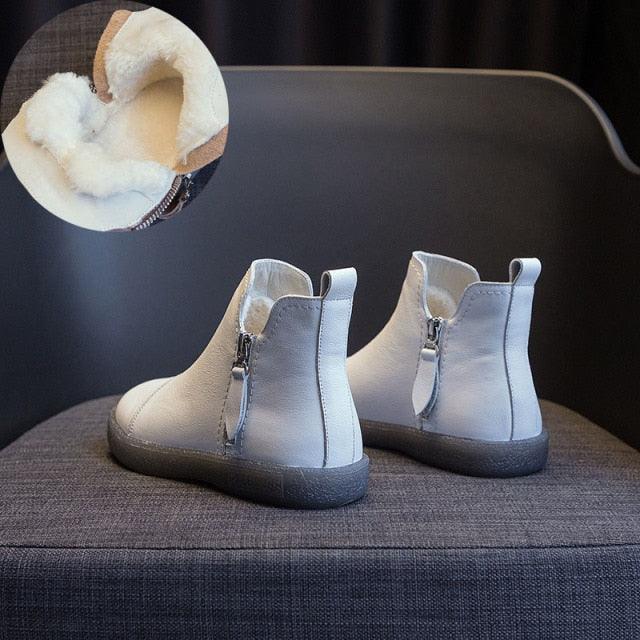 Stevvex Women Genuine Leather Ankle Boots in gray with warm fur lining and side zipper on Tampa Home & Garden Store