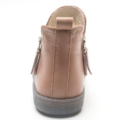 Women Stevvex brown genuine leather ankle boot with fur lining and tassel zipper sole on Tampa Home & Garden Store